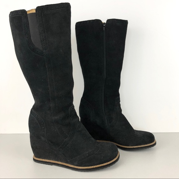 Dr. Scholl's Shoes - Dr. Scholl’s Black Suede Mid-Calf Tall Wedge Boots